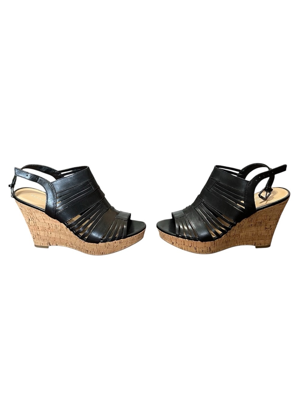 Black Leather Cork Wedge Sandals - Women - Picture 3 of 6